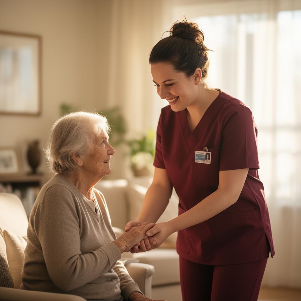 Personal Support Worker caring for an elderly patient at home