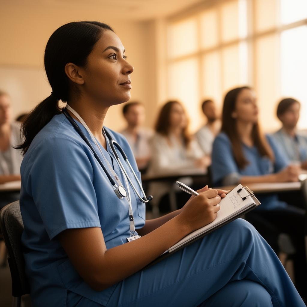 PSW attending a continuing education classroom session
